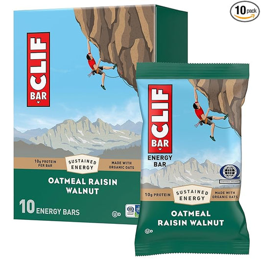 CLIF BAR - Energy Protein Bars - Oatmeal Raisin Walnut - Made with Organic Oats - Energy Bars - Non-GMO - (10 Pack)