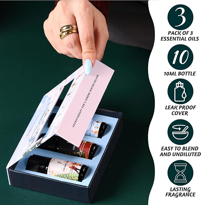 Folkulture Christmas Fragrance Oil | Pack of 3 Christmas Essential Oils Set | Scented for Diffusers for Home | Christmas Gifts | Scents - White Woods, Cashmere, Lavender - (Winter Wonderland)