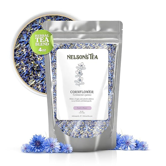 Nelson's Tea Cornflower Petals - Dried Blue Cornflower (Centaurea Cyanus) for Tea Blends, Latte, Smoothie, & Bath Salts (4 oz)