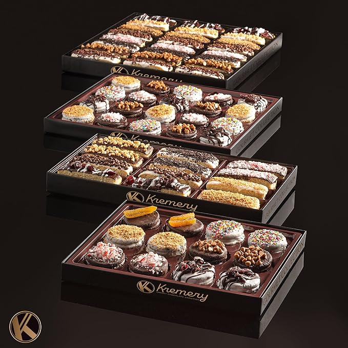 KREMERY Creamy Chocolate Cravings - Diwali Sweets Hamper Chocolate Covered Biscotti Cookies Gift Basket, in Elegant Gift Box (12 Biscotties, Assorted Sweet Toppings)