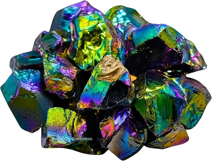 Amazing Gemstone 2 Pieces Titanium Aura Quartz Raw Crystals and Healing Stones, Natural Rocks for Meditation and DIY Raw Stones and Crystals