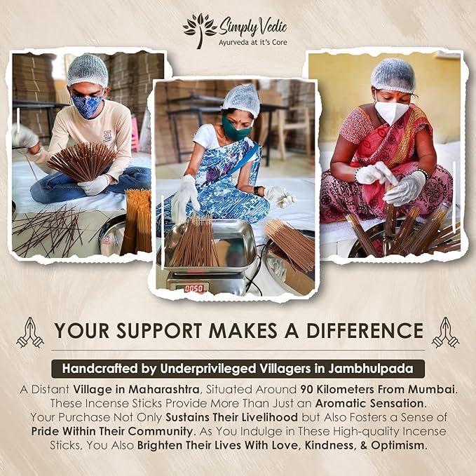 Simply Vedic Signature Incense Sticks Gift Set | 120 Natural Hand-Rolled Non-Toxic Agarbatti with Holder | Sandalwood, Nag Champa, Oudh, Palo Santo, Lavender, Sag | Aromatherapy Meditation Pooja Home