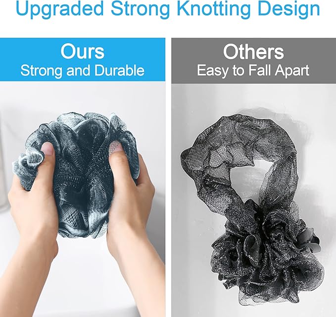 AmazerBath Bath Shower Loofah Sponge 60g/PCS Bath Sponges for Men Exfoliating- Set of 4 Indigo