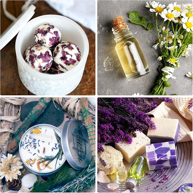 30 Bags Dried Flowers,100% Natural Dried Flowers Herbs Kit for Soap Making, DIY Candle Making,Bath - Include Rose Petals,Lavender,Don't Forget Me,Lilium,Jasmine,Rosebudsand More