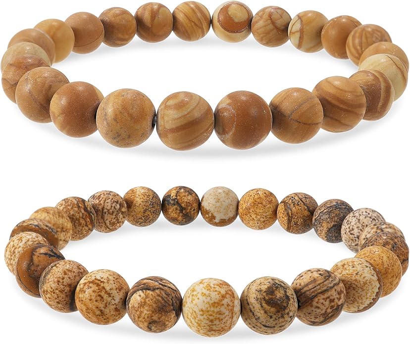 Bivei Natural Gemstone Semi Precious Healing Crystals Handmade Stretchy Round Beads Bracelet, Enhance Positive Energy