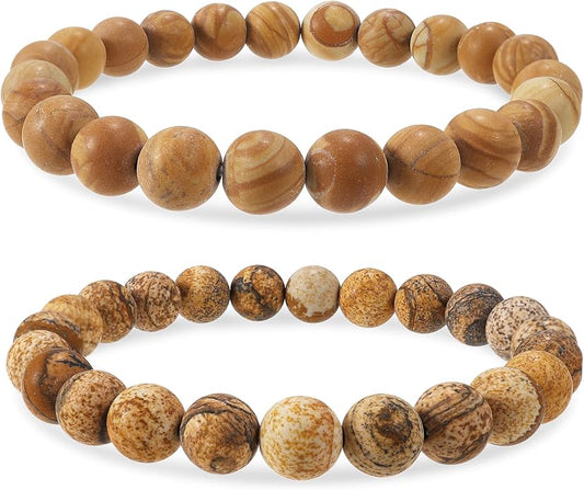 Bivei Natural Gemstone Semi Precious Healing Crystals Handmade Stretchy Round Beads Bracelet, Enhance Positive Energy