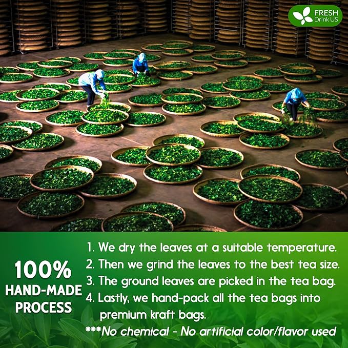 FreshDrinkUS, Premium 120 Green Tea Bags, 100% Natural & Pure from Green Tea. Green Herbal Tea. Made with Natural Material Tea Bags. No Sugar, No Gluten, Vegan