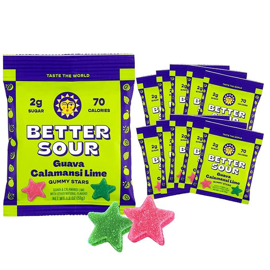 Better Sour Guava Calamansi Lime Gummy Stars Candy, Tropical Sour Gummies with a Tangy Twist, Bold and Juicy Sour Candy Made with Real Fruit Flavors, Vegan and Gluten-Free, 10 Pouch Set