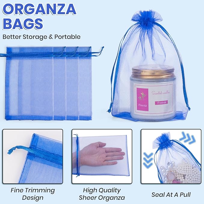 ANZNKU 100 Pack Organza Bags 5x7 Inch, Mesh Bag Drawstring Mesh Gift Bags Small Packaging Bag for Baby Shower, Party Favors(Royal Blue)