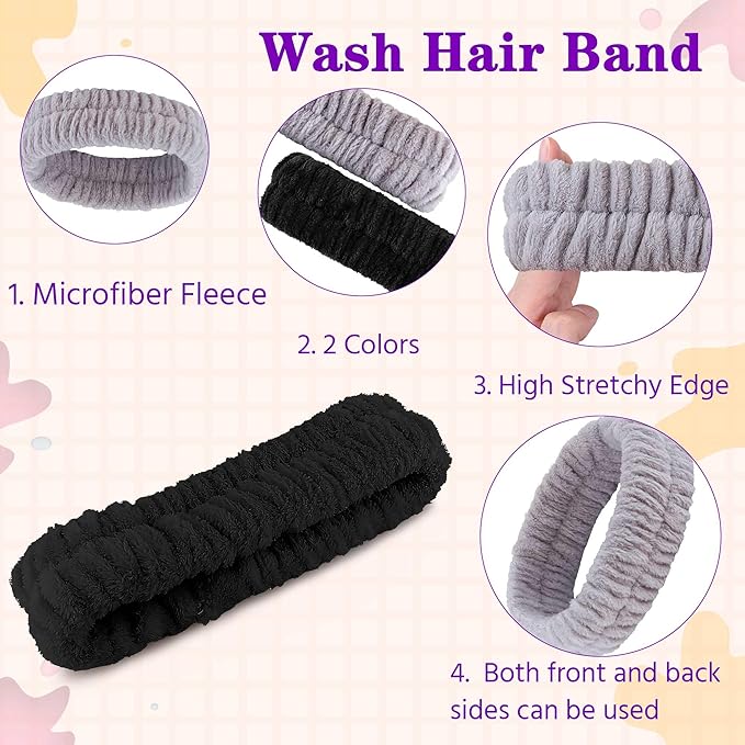Spa Headband, Makeup Headband for Washing Face,Hair Bands Men,Black and Grey