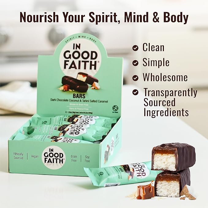 In Good Faith Dark Chocolate Coconut & Salted Caramel Bars, Healthy, Gluten Free, Vegan, Dairy Free Chocolate Bars (12 pack)