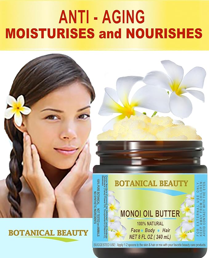 Botanical Beauty MONOI OIL BUTTER Pure Natural Virgin Unrefined RAW for FACE, SKIN, BODY, DAMAGED HAIR, NAILS (16 Fl Oz)