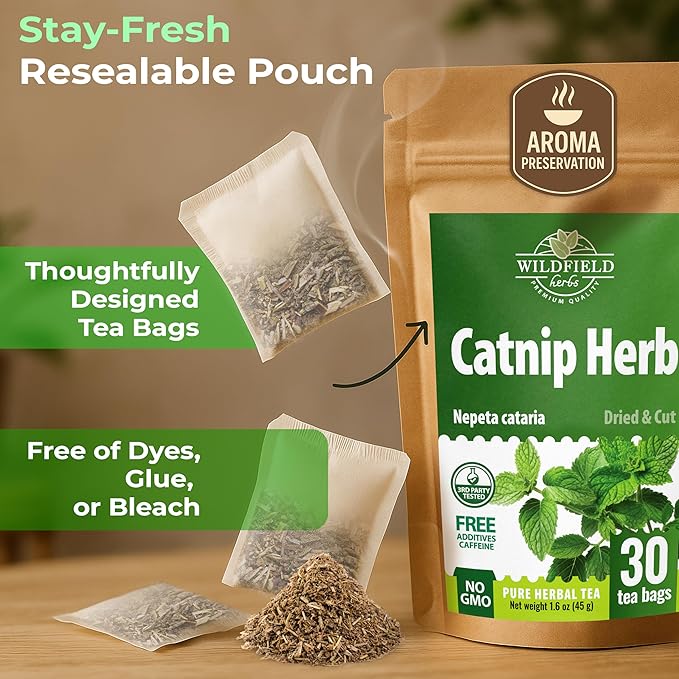 30 Bags Catnip Tea Catnip Herb Tea (Nepeta L.) - 30 Count 1.5g Bags Cat Nip Leaf Herb Hierba Gatera