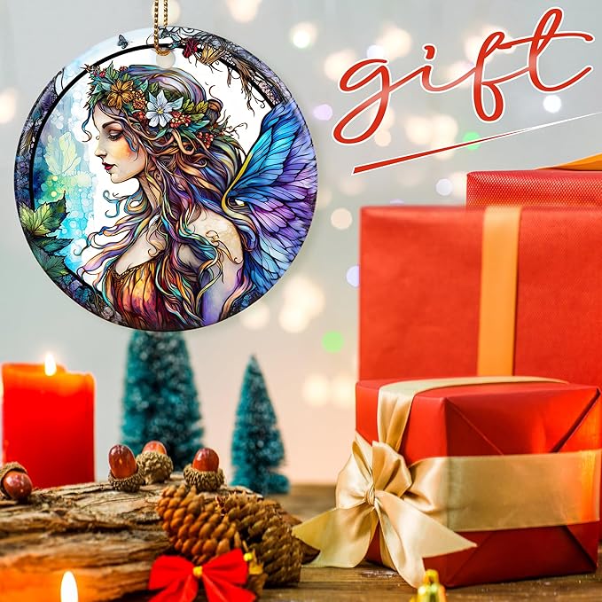 Colorful Ceramic Fairy Christmas Ornament, Fairy Ornaments for Christmas Tree, Holiday Decorations, Christmas Decor, Fairy Gifts, Fairy Lovers, Christmas Ornament Gift Ideas - Pattern B