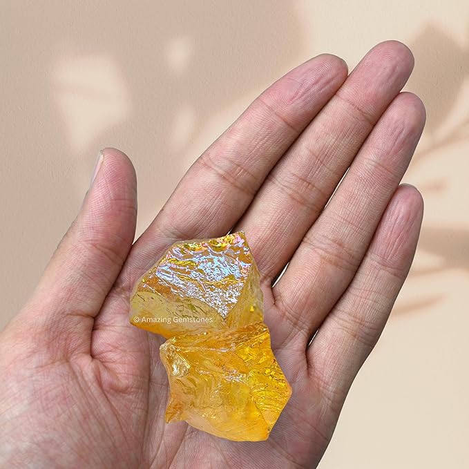 Amazing Gemstone 2 Pieces Yellow Aura Quartz Raw Crystals and Healing Stones, Natural Rocks for Meditation and DIY Raw Stones and Crystals