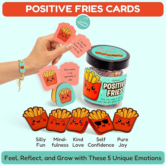 Emotional Support Fries Affirmation Jar - Positive Affirmations Cards For Teen Girl Gifts Trendy Stuff, Funny Get Well Soon Gifts For Women Men Coworkers, Unique Birthday Gift For Women