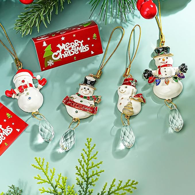 H&D HYALINE & DORA 4 Pcs Christmas Snowman Ornaments Winter Snowman Hanging Decoration Set for Christmas Tree Hanging Crystal Crafts Holiday Decor Xmas Party Supplies