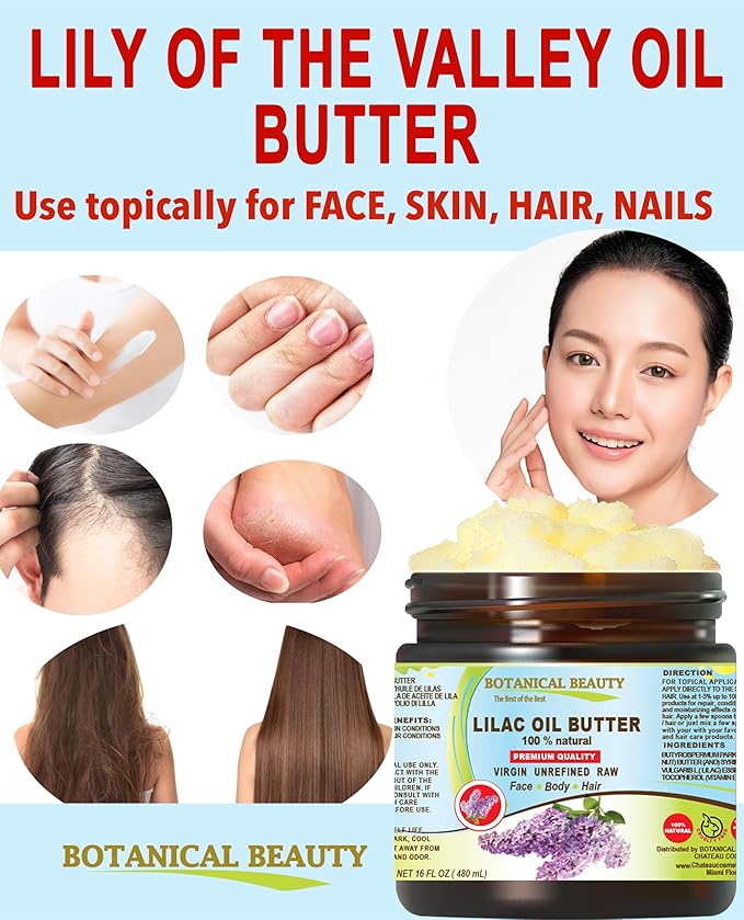 Botanical Beauty LILAC OIL BUTTER 100% Natural Lilac Essential Oil in Shea Nut Butter for FACE, SKIN, BODY, HAIR, NAILS. Beauty Skin Moisturizer Oil Butter (8 Fl Oz)