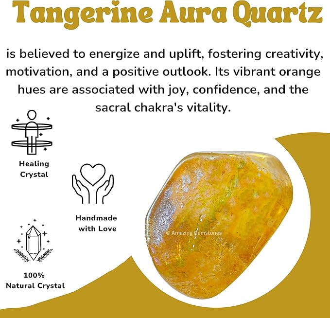 Amazing Gemstone Tangerine Aura Quartz Crystals and Healing Stones Tumbled - 1 Oz Tangerine Aura Quartz Stone, Natural Healing Stones for Energy Balance, Stress Relief - Polished