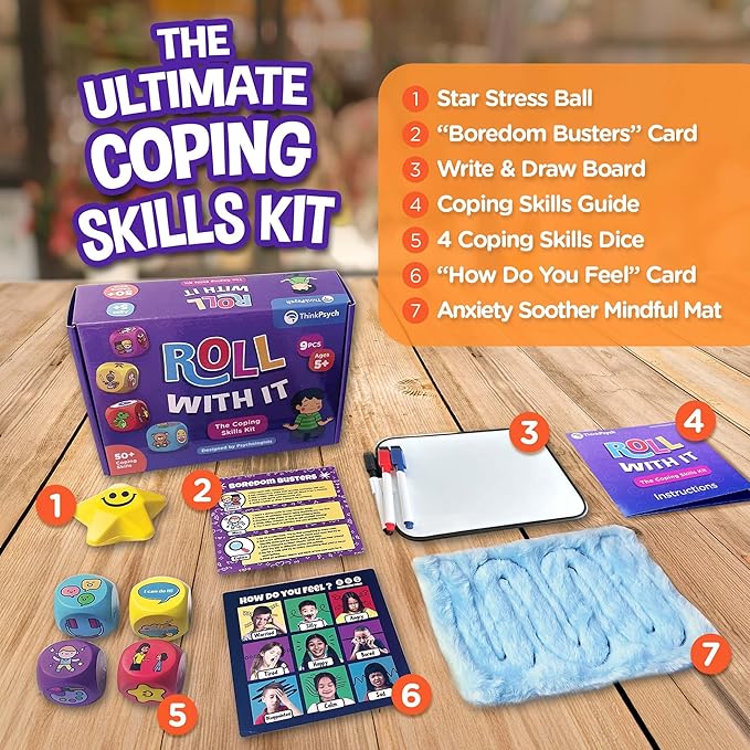 Roll with It | CBT Coping Skills Kit | Anger Management & Stress Relief | Social Emotional Learning Toys | Anxiety Relief | Ages 5-12 | Play Therapy & Calm Down Kit