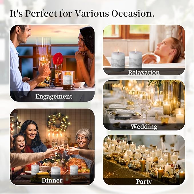 KONNI Gray Layered Pillar Candles Set of 3, 3"x 4" Unscented Pillar Candles Bulk, 39 Hours Long Burning Candles, Smokeless & Dripless Round Candle for Wedding, Home Decoration, Party, Spa, Dinner