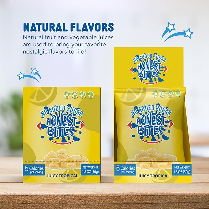 Honest Bites Low Sugar Gummy Candy Juicy Tropical Flavor- Healthy Snacks for the Whole Family, Gluten Free, Keto, Vegan Fruit Snacks - Tropical Burst, Low Calorie Snacks