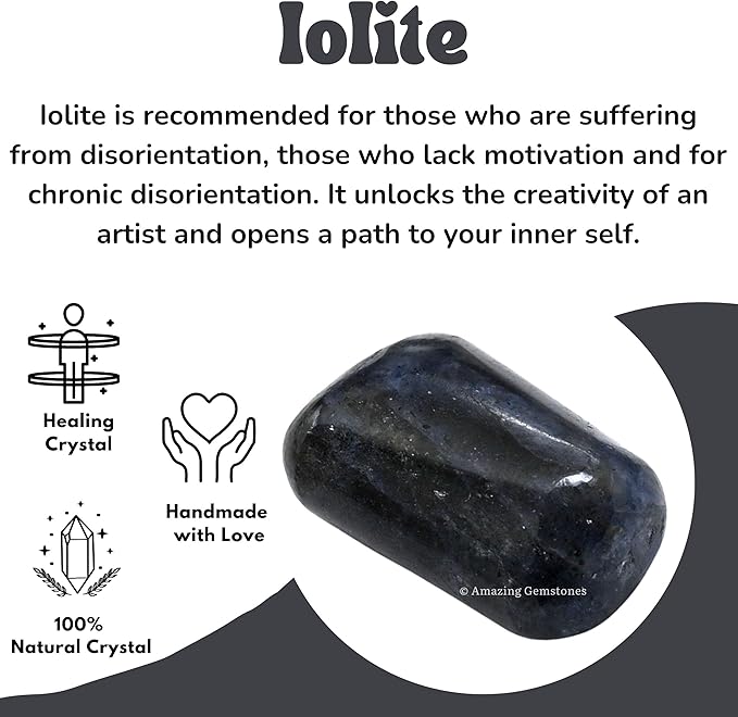 Amazing Gemstone Iolite Crystals and Healing Stones Tumbled - 1 oz Iolite Stone Gem Stones, Natural Healing Stones for Energy Balance, Stress Relief - Premium Polished Gems Rocks for Meditation