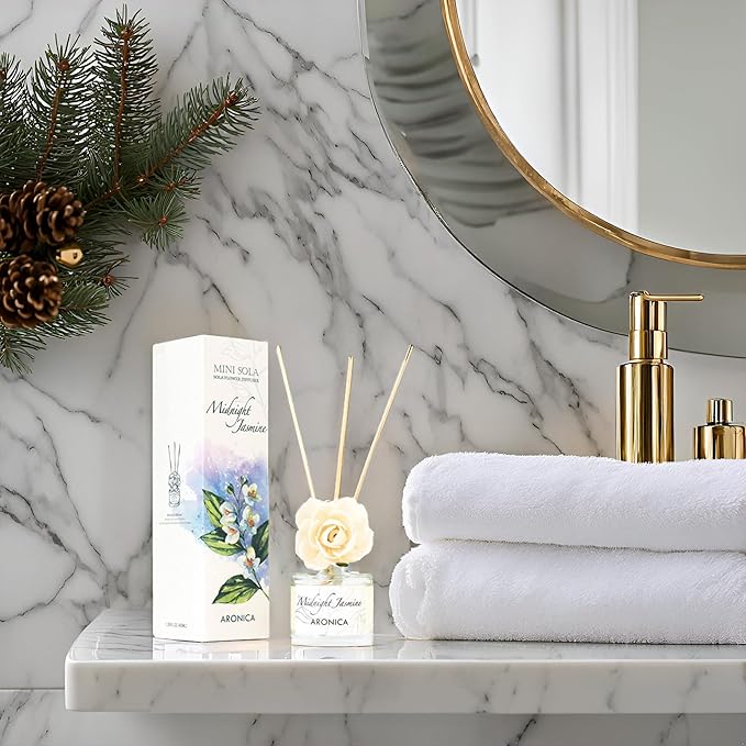 Aronica Mini Sola Flower Diffuser, 40 ml – Midnight Jasmine Scent • Natural Oils • Decorative Home & Gift Diffuser for Small Rooms, Bathroom & Office