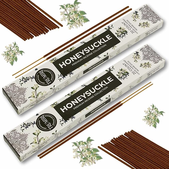 Honeysuckle Incense Sticks - Total 120 Insence-Sticks - 6 Packs of 20 Insense - Inciensos - Inscents - Natural Non Toxic Ingredients - Incents - Incence - Inscense - Insents