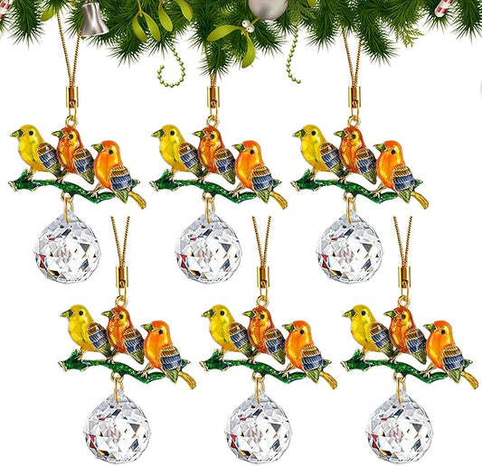 H&D HYALINE & DORA 6 Pcs Birds on Branches with Ball Prism Ornaments Birds Christmas Hanging Ornament Christmas Decorations for Tree Holiday Present Ideas