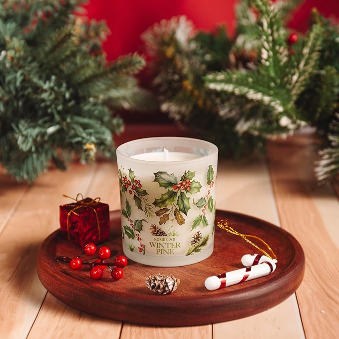 ROMIIE ZOI Christmas Scented Jar Candle - 6oz Soy Wax Candle - Winter Pine Infused with Sweet Pine Aroma - with Beautiful Keepsake Box Special for Christmas/Holiday Gifts