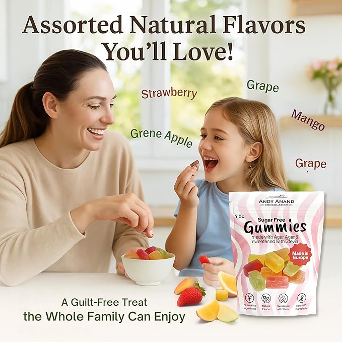 Andy Anand Chocolatier Sugar Free Gummies - Made with Agar & sweetened with Stevia Amazing & Decadent Treats, Diabetic Friendly Flavors, Delicious Birthday Gift, Gourmet Food, Mother's Day Gift (7 Oz)