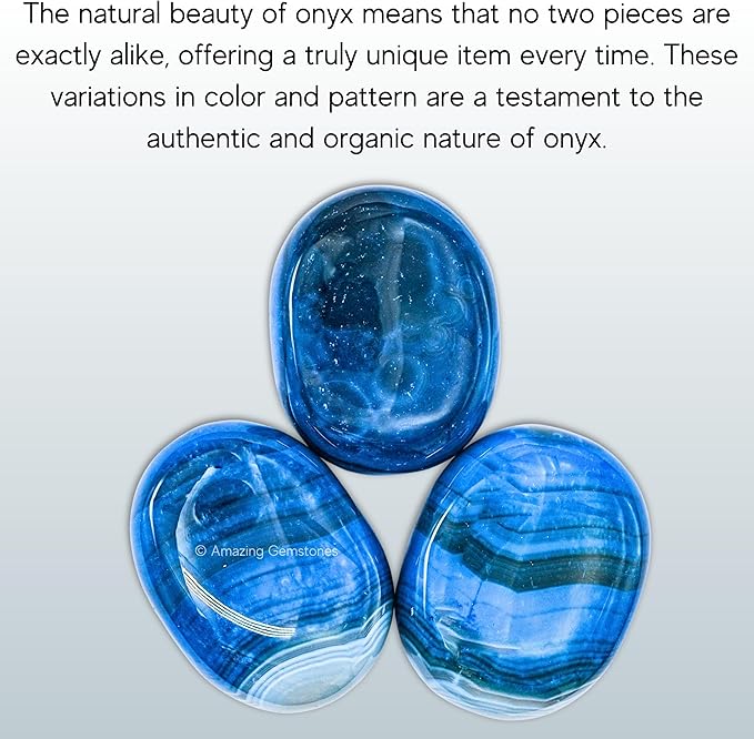 Amazing Gemstone Blue Onyx Crystals and Healing Stones - Large Palm Stone Crystals Piedra - Crystal for Good Luck, Balanced Positive Energy, Meditation - Unique Stocking Stuffers Gifts for Women, Men