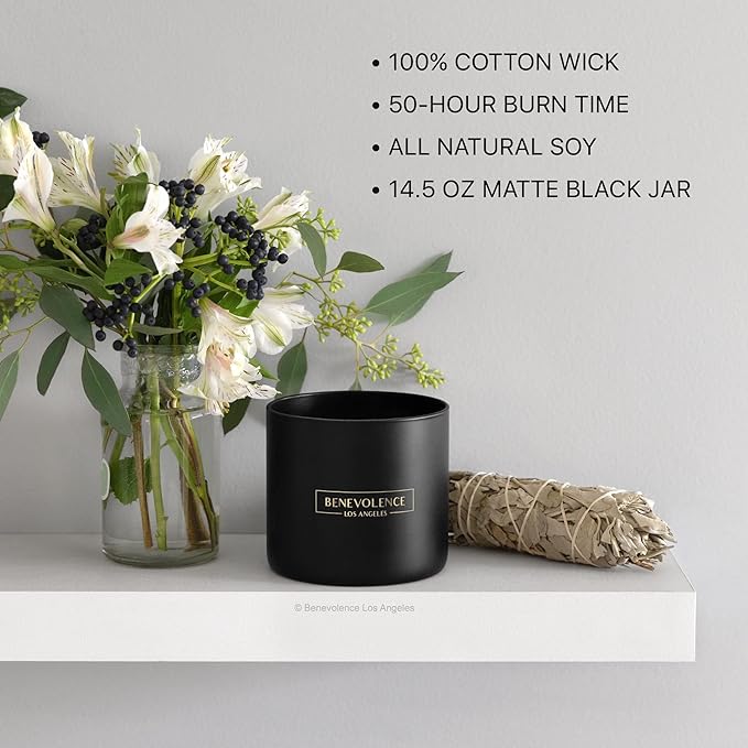 Benevolence LA 3 Wick Candle, Rose & Sandalwood Large Scented Candle | Soy Candles | Gifts for Women and Men | Home Fragrance | Aromatherapy | Bathroom Freshener 14.5 Oz, 45 Hour Burn