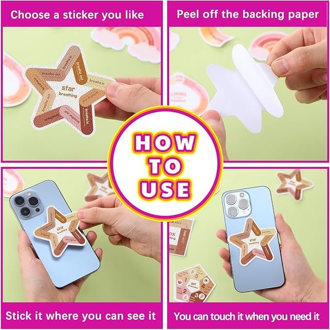 Libima 72 Pieces Anxiety Sensory Stickers Textured Stickers Fidget Mindfulness Sticker School Counselor Supplies Adult Sensory Items Anxiety Relief, 9 Styles(Boho Color)