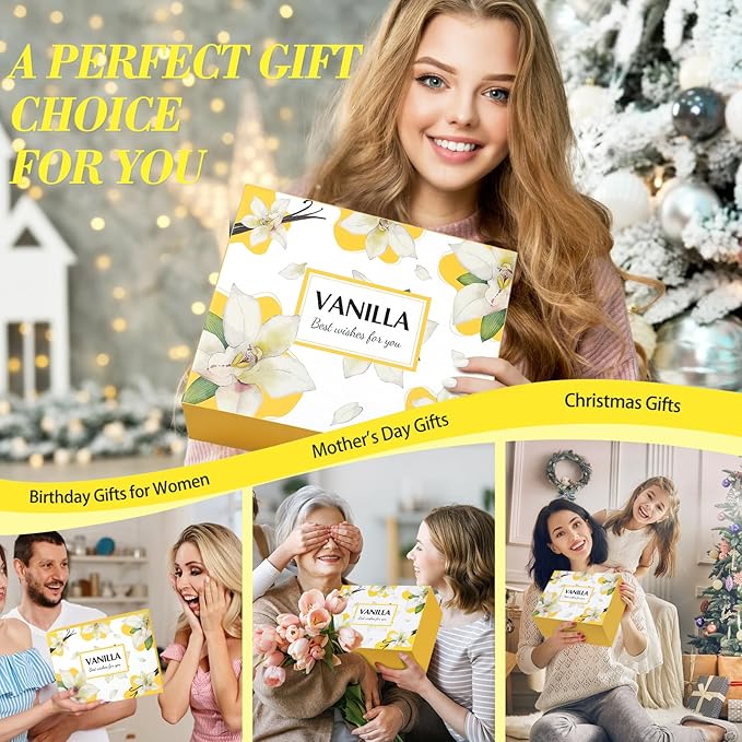 Birthday Gifts for Women, Relaxing Spa Gift Baskets for Women, Warm Vanilla Self Care Bath and Body Gift Set Care Package for Her Wife Mom Female Friends Bestie Sister Mother's Day Gifts