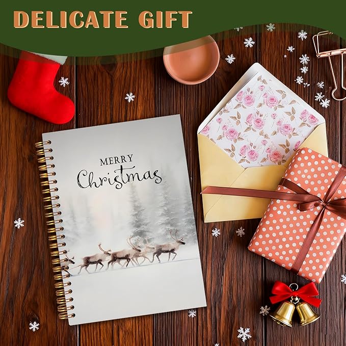 Exqcom Christmas Reindeer Spiral Notebook Gifts, Snowy Foggy Forest Winter Journal for Women, Merry Xmas Hardcover Notebook Journal Office School Supplies, 5.5x8.3 Inch,Christmas Office Gifts