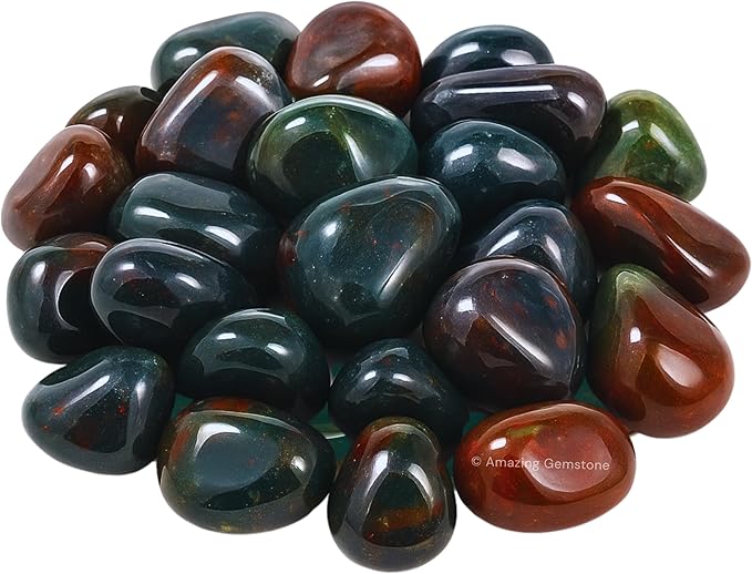 Amazing Gemstone Bloodstone Crystals & Healing Stones Tumbled - 1 oz Bloodstone Stone Gem Stones, Natural Healing Energy Balance, Stress Relief - Premium Polished Gems Rocks for Meditation & Wellness