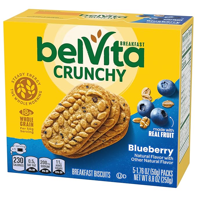 belVita Breakfast Bars Biscuits, Blueberry, 30 Total Packs, 6 Boxes (4 Biscuits Per Pack)