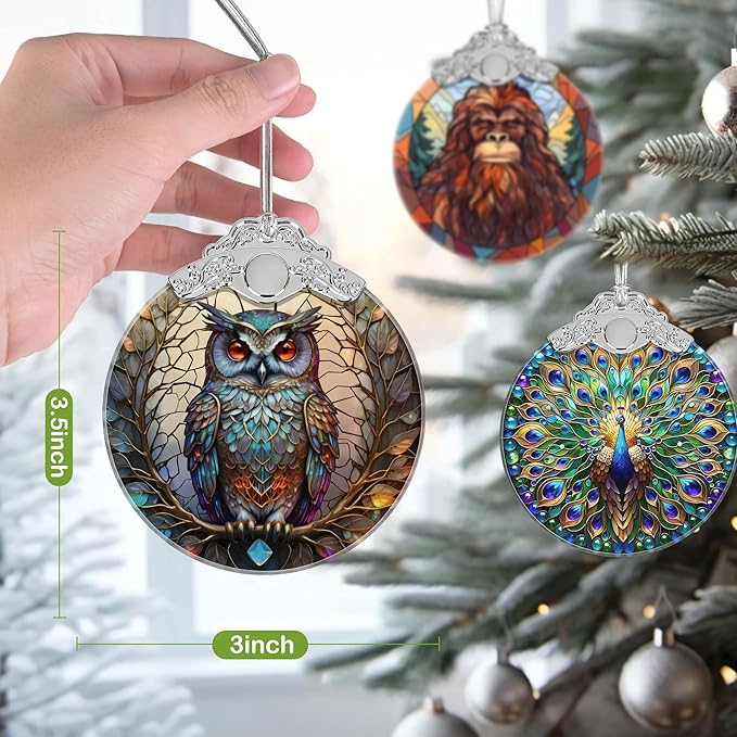 Christmas Ornament, 2025 Ornaments for Christmas Tree, Stained Glass Hanging Ornament, Holiday Ornaments, Unique Gift Idea - Owl