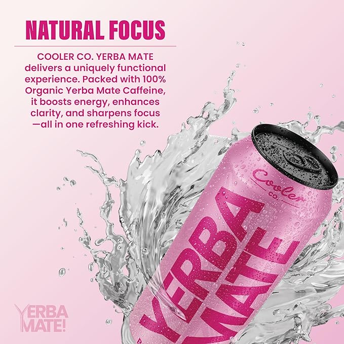 COOLER CO. | YERBA MATE | 12 Pack | 100% Organic Yerba Mate Caffeine | 150 mg Caffeine | 3 Organic Ingredients | Natural Ingredients | No Artificial Colors or Stimulants | Berry Active Flavor