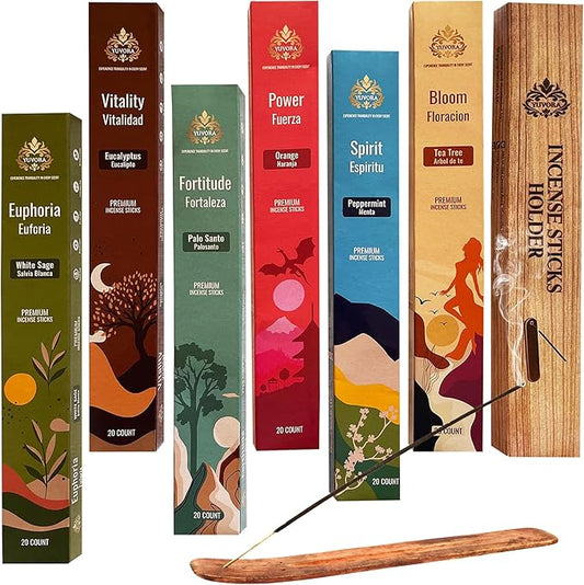 Aromatic Incense Sticks Gift Set – 120 Natural & Non-Toxic Incense Sticks | 6 Soothing Scents | Home, Meditation, Relaxation & Yoga | Free Incense Holder | Inciensos - Gifts for Women