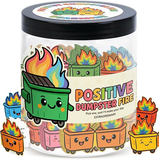 60 Positive Dumpster Fire Cards Jar, Affirmation Cards for Women, Emotional Support Gift, Funny Dumpster Fire Desk Accessories, Unique Zen Garden, Coworker Gifts for Women