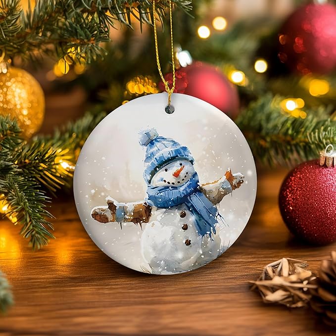 Christmas Snowman Ceramic Ornament Gifts, Winter Christmas Blue Snowman Decorative Hanging Ornaments for Xmas Tree Holiday Party Decoration, Winter Xmas Tree Decorations