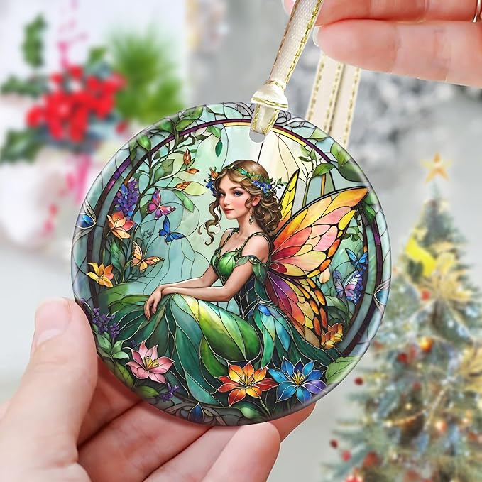 3.5 Inch Ceramic Christmas Tree Ornament, Vintage Fairy Christmas Ornaments, Heirloom Keepsake, Gift Exchange, Gift Idea, Bauble Present
