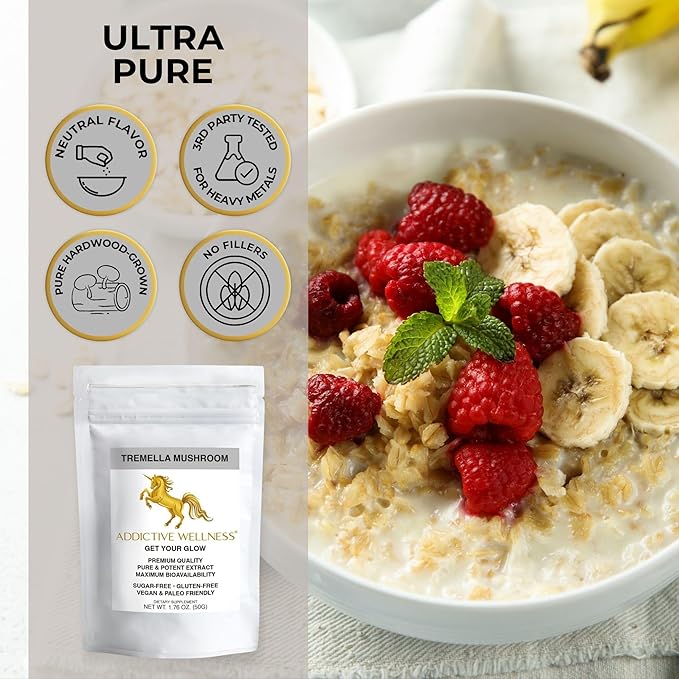 Addictive Wellness Tremella Mushroom Extract Powder Wood Grown Pure & Potent (50 Grams)