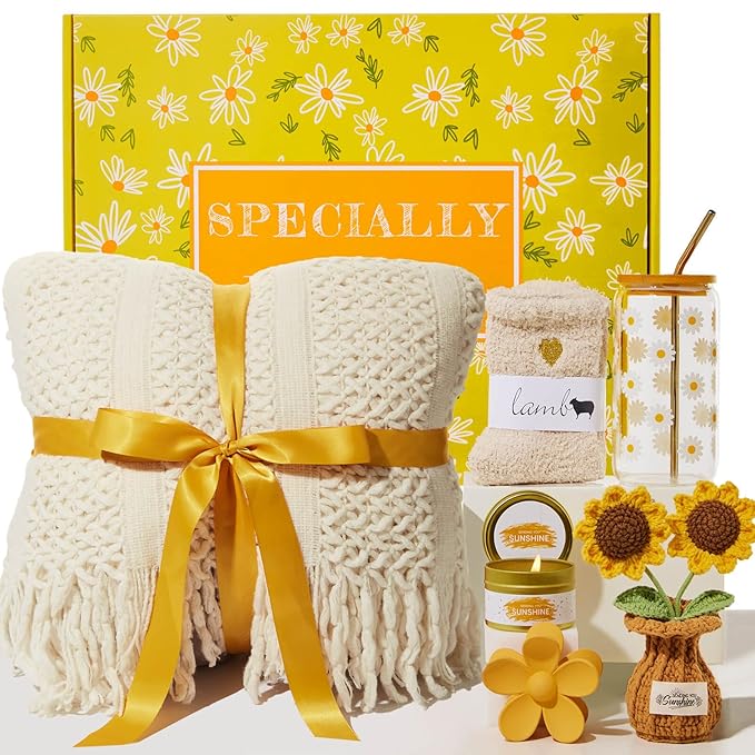 Birthday Gifts for Women, Self Care Get Well Gifts Baskets for Women, Sending Sunshine Sunflower Care Package, Thinking of You Thank You Farewell Inspirational Gift for Her, Friend, Mom, Sister, Wife