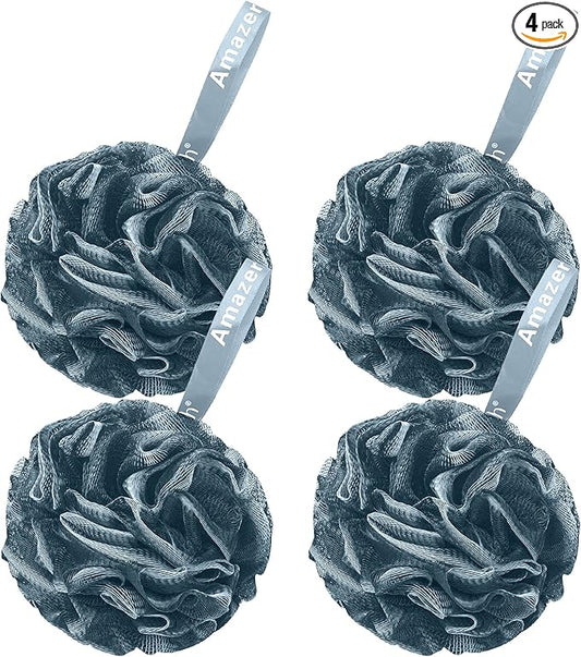 AmazerBath Bath Shower Loofah Sponge 60g/PCS Bath Sponges for Men Exfoliating- Set of 4 Indigo