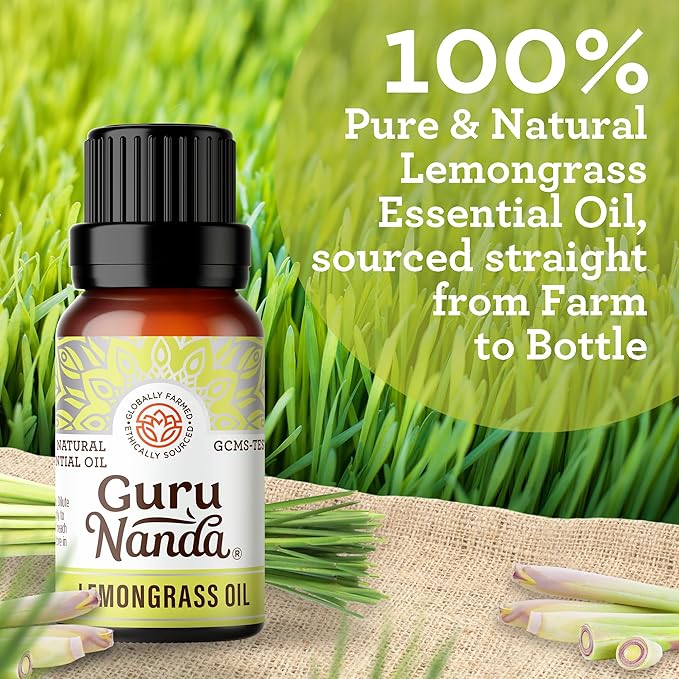 GuruNanda Lemongrass Essential Oil, 100% Pure, Natural and Undiluted Diffuser Oil for Aromatherapy, Massages & DIY Recipies, for Rejuvenation (2X0.5 fl Oz)