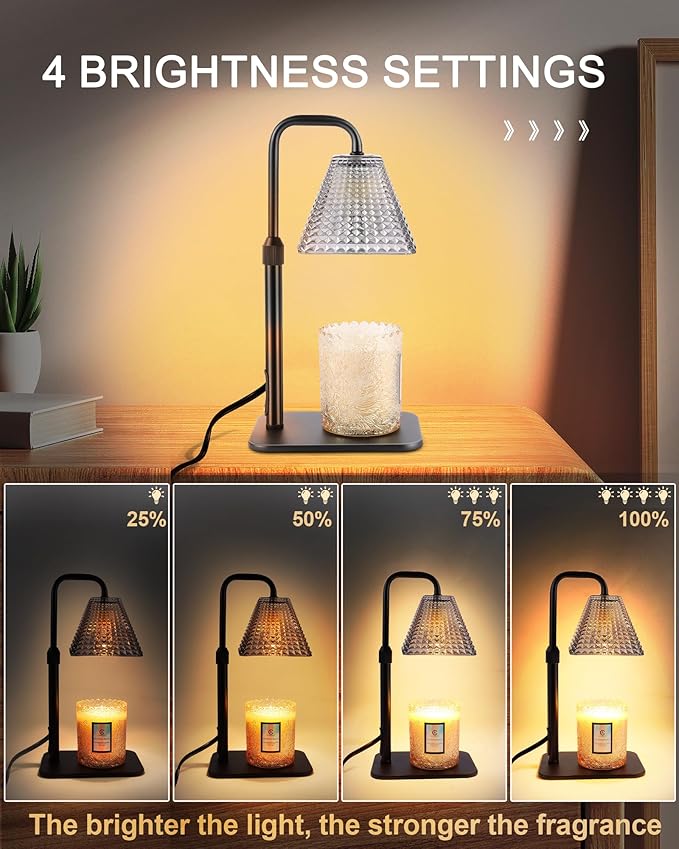 Candle Warmer Lamp with Timer Dimmer - Birthday Gifts for Women Mom House Warming Gift New Home Room Decor, Adjustable Height Wax Melt Warmer Lamp for Scented Jar Candles with 2 Bulbs